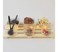 Edco 10-Piece Modern Appetizer Set with Wood, Glass & Ceramic Bowls, Spoons & Wooden Tray, 1L Capacity