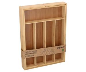 Edco Eindhoven B.V. Alpina Extendable Bamboo Cutlery Tray - Cutlery Tray for Drawers - Adjustable Organiser with Compartments - Drawer Insert for Kitchen and Office