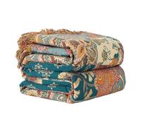 Edcooy 100% Organic Cotton Sofa Large Bed Throw Blanket-150x200cm, Soft Skin-friendly Double-sided Boho Floral Purple Throw for 2 3 Seater Settees Armchair Couch and Bedspread.