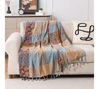 Edcooy Bohemian Chenille Throw Blanket, Boho Jacquard Tassels Cover for Couch Bed, Decorative Sofa Slipcover Protector - Colorful Tribal Pattern (Vintage, 150 X200cm)