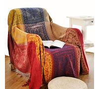 Edcooy Throws for Sofas, Bohemian Chenille Jacquard Tassels Throw Blankets for Bed Settees Chair Slipcover Cover 2 3 Seater，(Red, 150x200cm)…