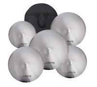 Eddaray Low Volume Cymbal Pack, Mute Cymbal Set 14'Hihats Pair+16"Crash+18'Crash+20"Ride 5 Pieces Drum Cymbal Drummer Practice Quiet Cymbal for Drum Set with FREE Carry Bag, Chrome