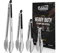 EDDEAS Grill Tongs - BBQ Tongs Heat Resistant 600 Degrees, Heavy Duty Metal, Perfect for Cooking, Grilling, Set of 4, 7",9",12" & 14 inch Black