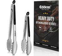 Eddeas Kitchen Tongs - 9" and 12" Tongs for cooking, Heat Resistant 600 Degrees Stainless Steel Metal Tong and Non-Slip Handle - Perfect for Cooking, Salad and BBQ, Set of 2