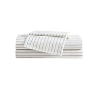Eddie Bauer - Full Sheet Set, Cotton Percale Bedding Set, Super Soft and Cozy Home Decor, Oeko-Tex Certified (Essential Stripe Beige, Full)