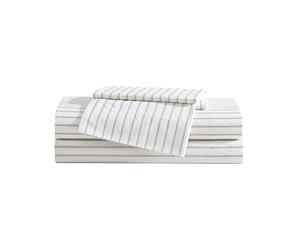 Eddie Bauer - Full Sheet Set, Cotton Percale Bedding Set, Super Soft and Cozy Home Decor, Oeko-Tex Certified (Essential Stripe Beige, Full)