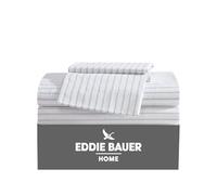 Eddie Bauer - Full Sheets, Cotton Percale Bedding Set, Crisp & Cool Home Decor (Essential Stripe White, Full)