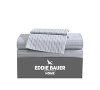 Eddie Bauer - Full Sheets, Cotton Percale Bedding Set, Crisp & Cool Home Decor (Ticking Stripe Navy/Green, Full)
