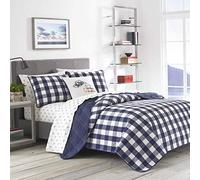Eddie Bauer Home | Lakehouse Collection Quilt Set-100% Cotton, Reversible, Medium Weight Bedding with Matching Sham(s), Twin, Blue