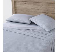 Eddie Bauer - King Sheets, Cotton Percale Bedding Set, Crisp & Cool Home Decor (Ticking Stripe Light Blue, King)