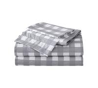 Eddie Bauer Home Sheets Cotton Percale Bedding Set, Crisp & Cool, Stylish Home Decor, Queen, Lakehouse Plaid Grey/White