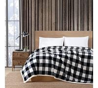 Eddie Bauer - Queen Blanket, Reversible Sherpa Fleece Bedding, Buffalo Plaid Home Decor for All Seasons (Black Check, Queen)