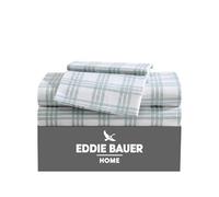 Eddie Bauer - Queen Sheets, Cotton Percale Bedding Set, Crisp & Cool Home Decor (Light Green Plaid, Queen)
