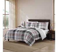 Eddie Bauer Reversible Microsuede Bedding with Matching Sham, Casual Home Decor, Polyester, Normandy Plaid Black, Queen