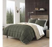 Eddie Bauer Reversible Sherpa Bedding with Matching Shams, Cozy & Warm Home Decor, Fleece Polyester, Sherwood Green, Queen