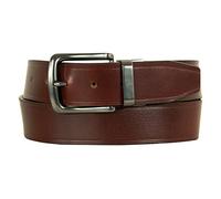 Eddie Bauer Rugged Reversible Leather Belt with Stretch Tab and Matte Gunmetal Hardware - BROWN/TAN - Extra Large