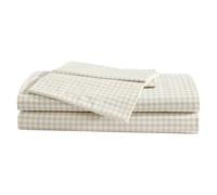 Eddie Bauer - Sheet Set, Cotton Percale Bedding with Matching Pillowcase, Crisp & Breathable, 200-Thread Count, Classic Comfort Essentials (Little Gingham Beige, Full)