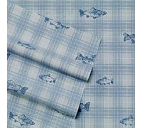 Eddie Bauer Sheets Cotton Percale Bedding Set, Crisp & Cool, Stylish Home Decor, Full, Methow Plaid Blue/White