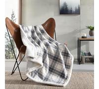 Eddie Bauer - Throw Blanket, Cotton Flannel Home Decor, All Season Reversible Sherpa Bedding (Edgewood Plaid Grey, Throw)