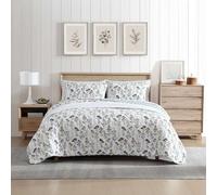 Eddie Bauer - Twin Quilt Set, Reversible Cotton Bedding with Matching Sham, Classic Floral Home Decor with Plaid Reverse (Flower Field Green, Twin)