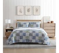 Eddie Bauer - Twin Quilt Set, Reversible Cotton Bedding with Matching Sham, Patchwork Home Decor with Plaid Reverse (Cozy Plaid Patchwork Blue/Green, Twin)