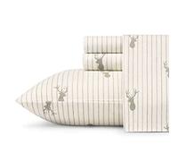 Eddie Bauer - Twin Sheet Set, Warm Breathable Cotton Flannel Bedding with Deep Pockets, Brushed for Extra Softness, Cozy Home Decor, Oeko-Tex Certified (Deer Lodge Beige, Twin)