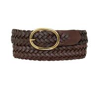 Eddie Bauer Women's Leather Belt L, Center Bar Woven-Brown, L