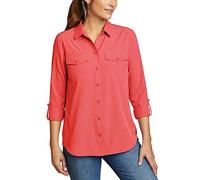 Eddie Bauer Womens Tops UPF 50+ UV Sun Protection Long-Sleeve Button Down Blouses Tops with Pockets - Red Medium