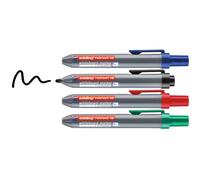 edding 12 Retract whiteboard marker - black, red, blue, green - set of 4 - round nib 1.5-3 mm - capless design - for one-handed use on whiteboards, flipcharts, magnetic boards, pinboards, memo boards
