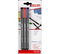 edding 1200 colour pen fine - black, red, blue - pack of 3 bright colours - round tip 1 mm - felt-tip pen for drawing and writing - for school or mandala