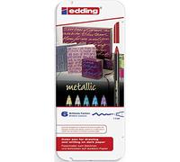 edding 1200 metallic colour pen - multi-coloured - 6 pens - round nib 1-3 mm - gift tin of 6 colours