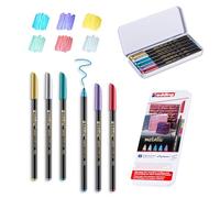 edding 1200 metallic colour pen - multi-coloured - 6 pens - round nib 1-3 mm - glitter metallic markers for writing,drawing and sketching-for guests books,card making,DIY photo albums and scrapbooking