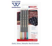 Edding 1200 Metallic Felt Tip Colouring Pens | Gold, Silver, Red & Green | Pack4