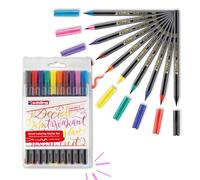 edding 1340 brush pen - set of 10 - colourful, bright, delicate colours - flexible brush tip - felt-tip pen for painting, writing and drawing - bullet journals, hand lettering, mandalas, calligraphy