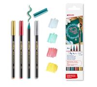 edding 1340 metallic brush pen - Christmas set - 4 pens - flexible brush nib 1-6 mm - glitter metallic marker for lettering, drawing and sketching - high opcaity even on darker paper