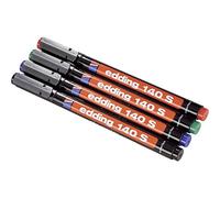 edding 140 S permanent pen - set of 4 - multi-coloured - round nib 0.3 mm - pen for writing on glass, plastic, foils and smooth surfaces - permanent, quick-drying, smudge-proof and waterproof