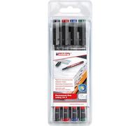 edding 141 F permanent pen - set of 4 - multi-coloured - round nib 0.6 mm - pen for writing on glass, plastic, foils and smooth surfaces - permanent, quick-drying, smudge-proof and waterproof
