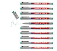 edding 150 S non-permanent pen - green - 10 pens - round nib 0.3 mm - pen for writing on glass, plastic, foils and smooth surfaces - quick-drying, can be corrected with water