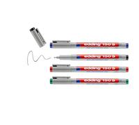 edding 150 S non-permanent pen - set of 4 - black, red, blue, green - round nib 0.3 mm - pen for writing on glass, plastic, foils and smooth surfaces - quick-drying, can be corrected with water