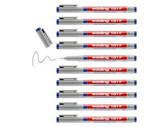 edding 151 F non-permanent pen - blue - 10 pens - round nib 0.6 mm - pen for writing on glass, plastic, foils and smooth surfaces - quick-drying, can be corrected with water