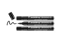 edding 2000 C permanent marker - black - pack of 3 - round nib 1.5-3 mm - quick-drying permanent markers - waterproof, smudge-proof - for cardboard, plastic, wood, metal, fabric - marker pen