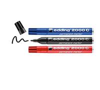 edding 2000 C permanent marker - black, red, blue - 3 marker pens - round nib 1.5-3 mm - quick-drying permanent markers - waterproof, smudge-proof - for cardboard, plastic, wood, metal, fabric