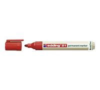 edding 21 Ecoline permanent marker - red - 1 pen - round tip 1.5-3 mm - waterproof, quick-drying, smear-proof pens - for cardboard, plastic, glass, wood, metal and fabric - refillable