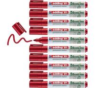 edding 21 Ecoline permanent marker - red - box of 10 - round tip 1.5-3 mm - waterproof, quick-drying, smear-proof pens - for cardboard, plastic, glass, wood, metal and fabric - refillable