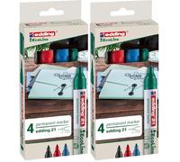 edding 21 Ecoline permanent marker set - black, red, blue, green - 4 pens - round tip 1.5-3 mm - waterproof, quick-drying, smear-proof pens - for cardboard, plastic, glass, wood, metal and fabric