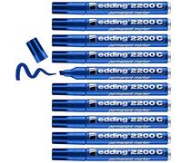 edding 2200 C permanent marker - blue - box of 10 - chisel tip 1-5 mm - quick-drying permanent marker pen - waterproof, smudge-proof - for cardboard, plastic, wood, metal, fabric