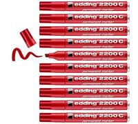 edding 2200 C permanent marker - red - box of 10 - chisel tip 1-5 mm - quick-drying permanent marker pen - waterproof, smudge-proof - for cardboard, plastic, wood, metal, fabric