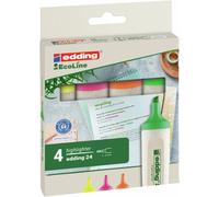 edding 24 EcoLine highlighter - set of 4 - yellow, orange, pink, green - chisel nip 2-5 mm - for quick and easy marking and highlighting of texts and notes - refillable, made of recyclable material