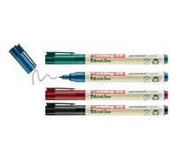 edding 25 EcoLine permanent marker set - black, red, blue, green - 4 pens - round nib 1 mm - waterproof, quick-drying, smear-proof pens - for cardboard, plastic, glass, wood, metal and fabric