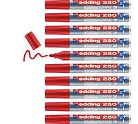 edding 250 whiteboard marker - red - 10 whiteboard pens - round tip 1.5-3 mm - whiteboard pen dry wipe - for whiteboards, flipcharts, pinboards, magnetic and memo boards - sketchnotes - refillable